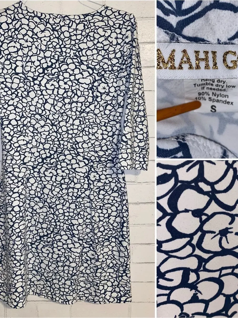 $168 Mahi Gold MAHI Dress in Navy / White Ruth’s Hydrangeas Floral Small EUC